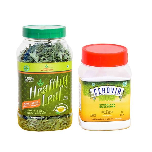 Healthy Leaf - Natural Dried Stevia Leaf (50 G) + Cerovia Stevia Powder (100 G)