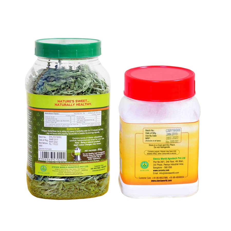 Healthy Leaf - Natural Dried Stevia Leaf (50 G) + Cerovia Stevia Powder (100 G)